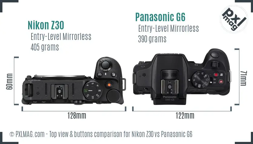 Nikon Z30 vs Panasonic G6 top view buttons comparison