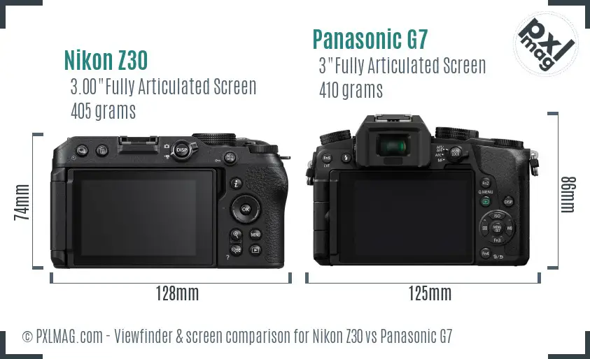 Nikon Z30 vs Panasonic G7 Screen and Viewfinder comparison