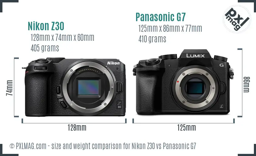Nikon Z30 vs Panasonic G7 size comparison