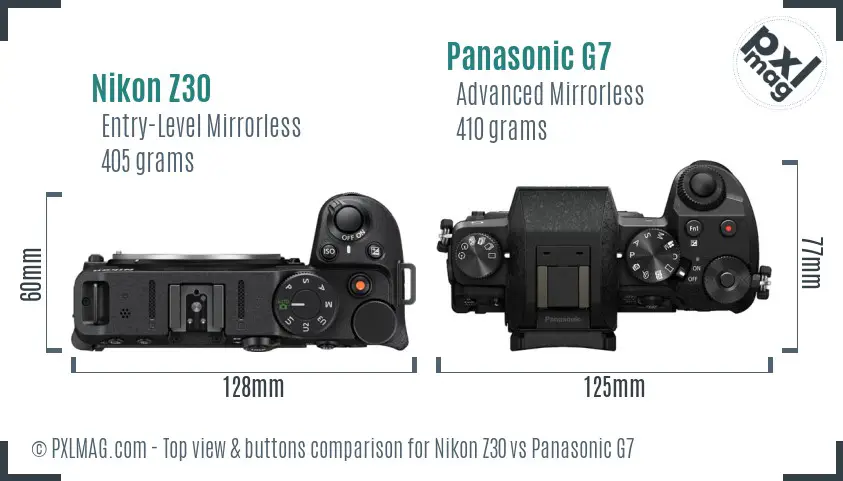Nikon Z30 vs Panasonic G7 top view buttons comparison