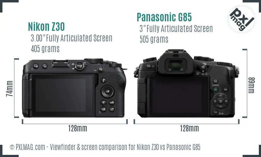 Nikon Z30 vs Panasonic G85 Screen and Viewfinder comparison