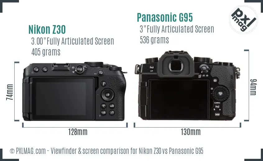 Nikon Z30 vs Panasonic G95 Screen and Viewfinder comparison