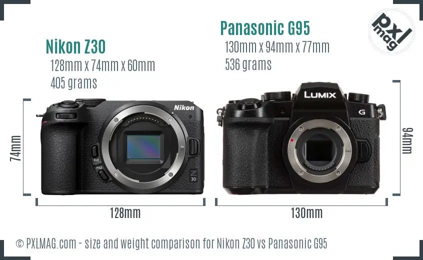 Nikon Z30 vs Panasonic G95 size comparison