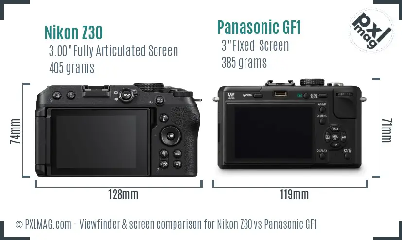 Nikon Z30 vs Panasonic GF1 Screen and Viewfinder comparison