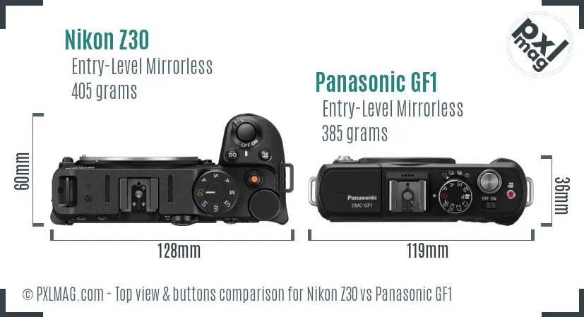 Nikon Z30 vs Panasonic GF1 top view buttons comparison