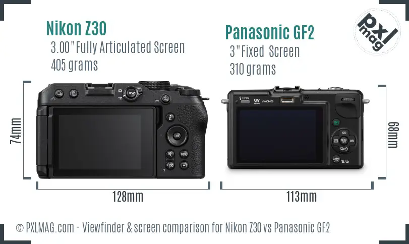 Nikon Z30 vs Panasonic GF2 Screen and Viewfinder comparison Nikon Z30 vs Panasonic GF2 Screen and Viewfinder comparison