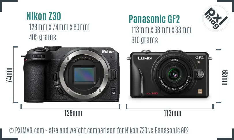 Nikon Z30 vs Panasonic GF2 size comparison Nikon Z30 vs Panasonic GF2 size comparison