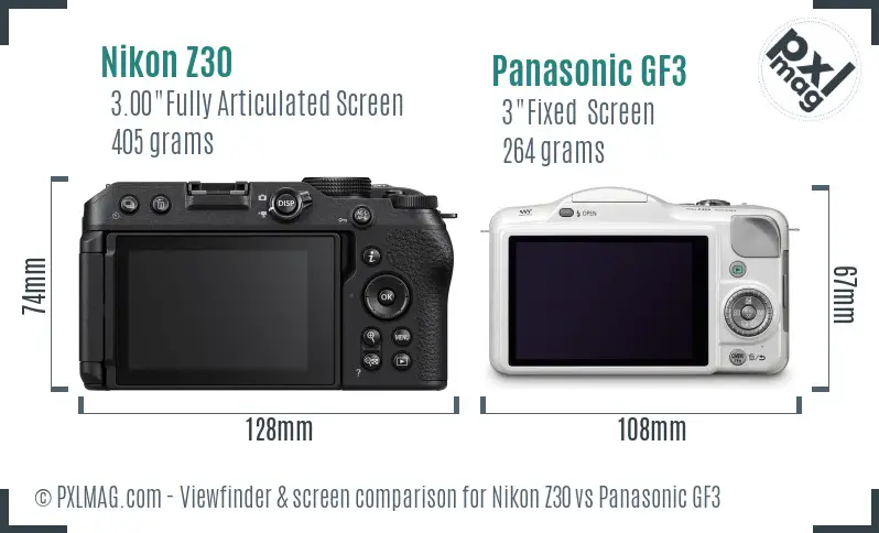 Nikon Z30 vs Panasonic GF3 Screen and Viewfinder comparison