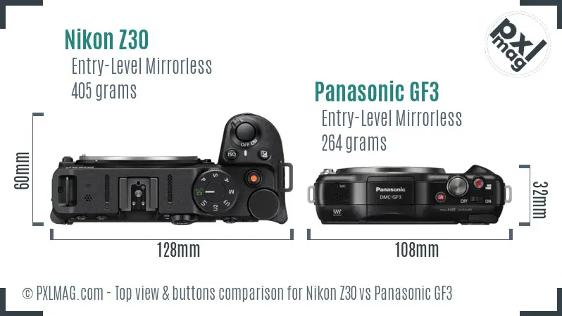 Nikon Z30 vs Panasonic GF3 top view buttons comparison