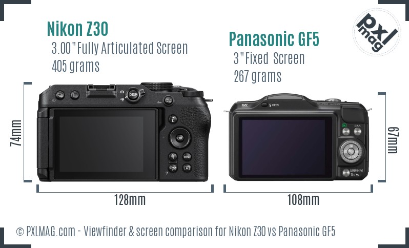 Nikon Z30 vs Panasonic GF5 Screen and Viewfinder comparison