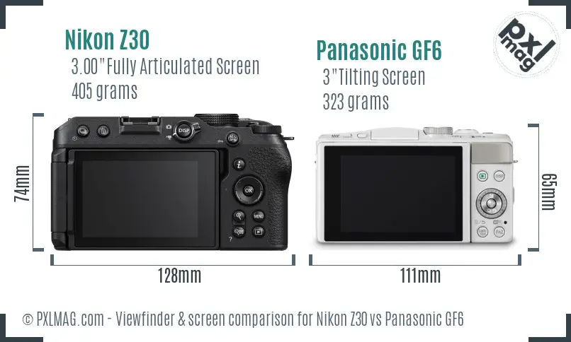 Nikon Z30 vs Panasonic GF6 Screen and Viewfinder comparison