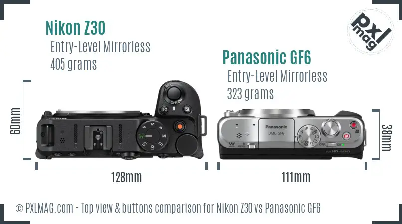 Nikon Z30 vs Panasonic GF6 top view buttons comparison