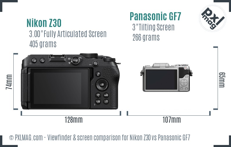 Nikon Z30 vs Panasonic GF7 Screen and Viewfinder comparison