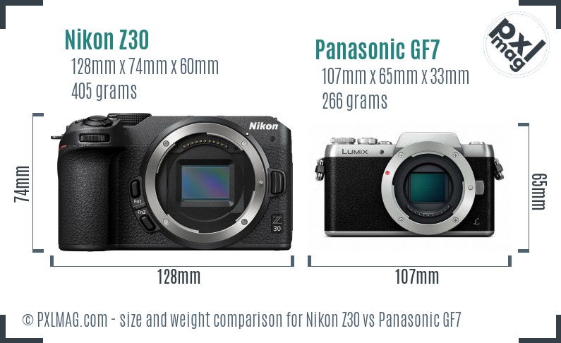 Nikon Z30 vs Panasonic GF7 size comparison