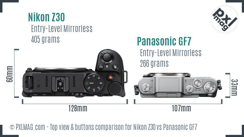 Nikon Z30 vs Panasonic GF7 top view buttons comparison