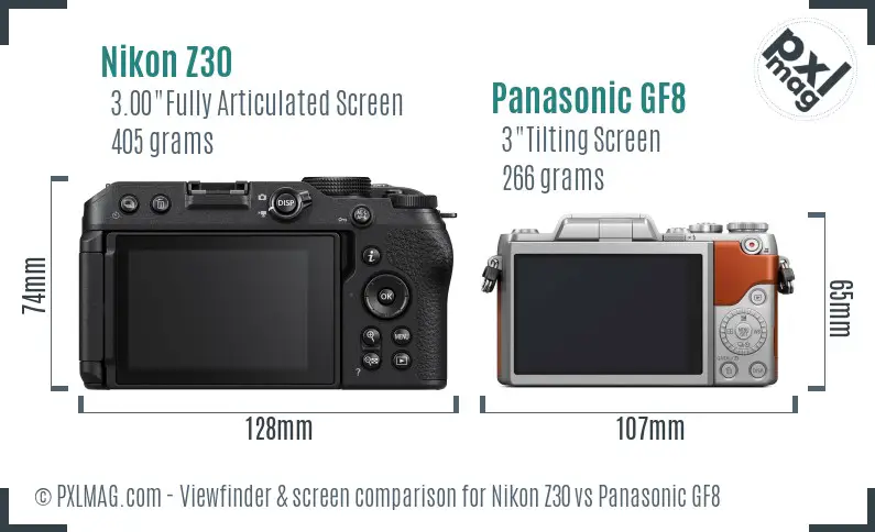 Nikon Z30 vs Panasonic GF8 Screen and Viewfinder comparison