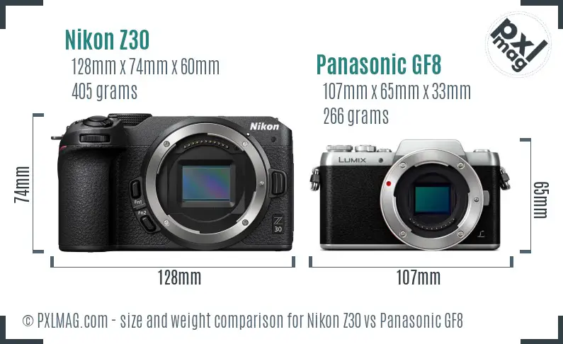 Nikon Z30 vs Panasonic GF8 size comparison