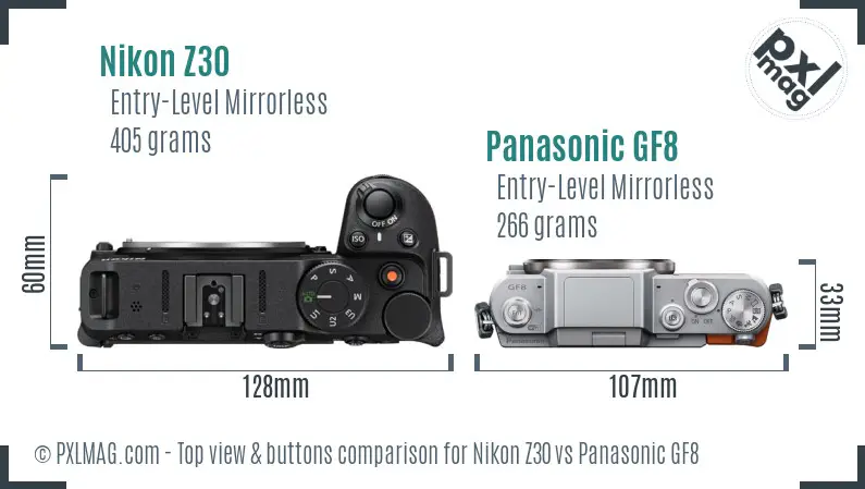 Nikon Z30 vs Panasonic GF8 top view buttons comparison