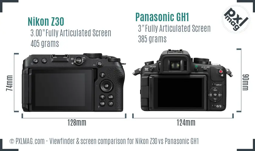 Nikon Z30 vs Panasonic GH1 Screen and Viewfinder comparison