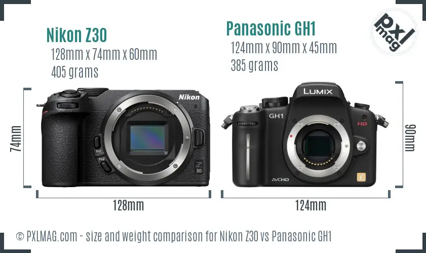 Nikon Z30 vs Panasonic GH1 size comparison