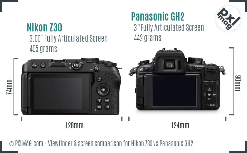 Nikon Z30 vs Panasonic GH2 Screen and Viewfinder comparison