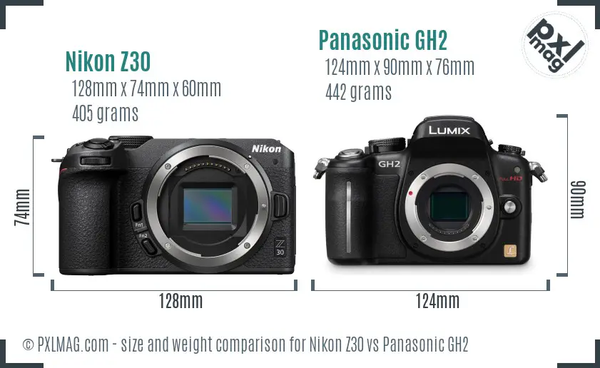 Nikon Z30 vs Panasonic GH2 size comparison