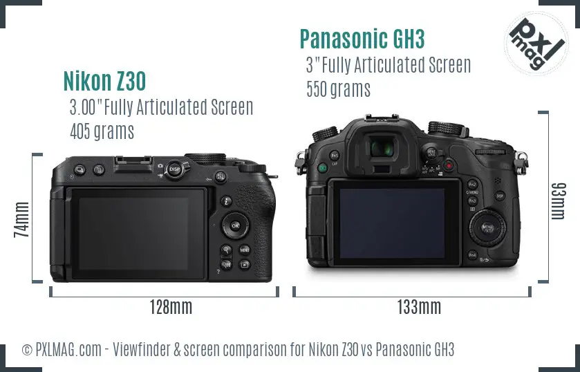 Nikon Z30 vs Panasonic GH3 Screen and Viewfinder comparison