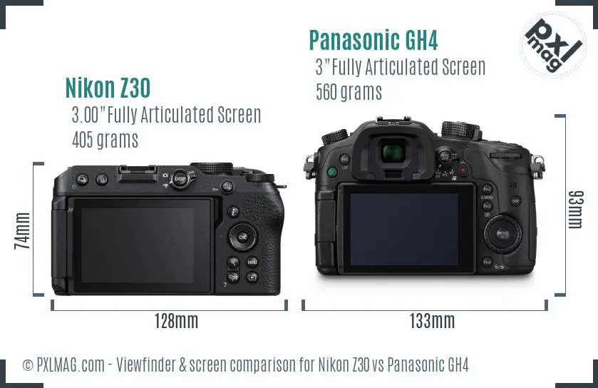 Nikon Z30 vs Panasonic GH4 Screen and Viewfinder comparison Nikon Z30 vs Panasonic GH4 Screen and Viewfinder comparison