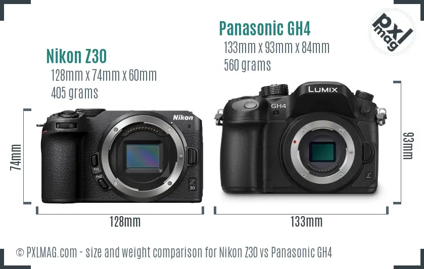 Nikon Z30 vs Panasonic GH4 size comparison Nikon Z30 vs Panasonic GH4 size comparison