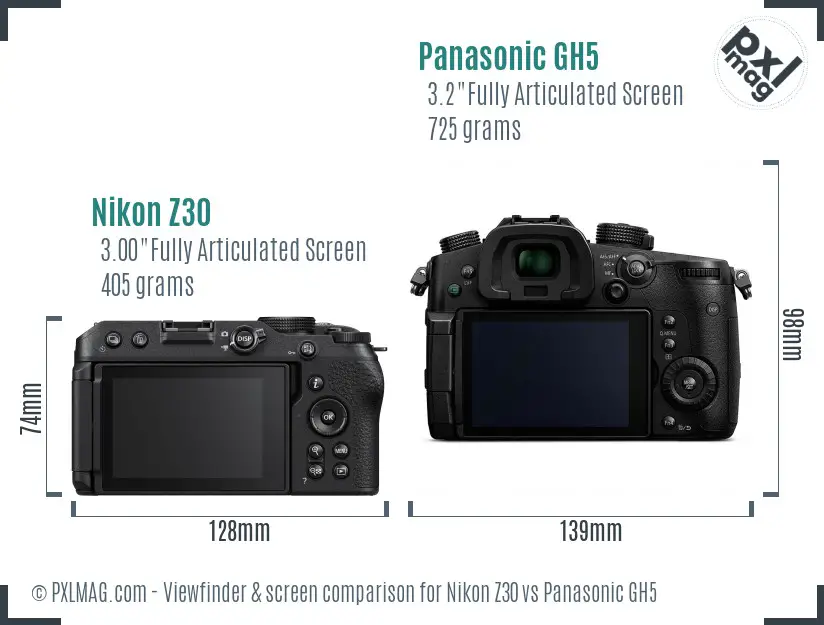 Nikon Z30 vs Panasonic GH5 Screen and Viewfinder comparison