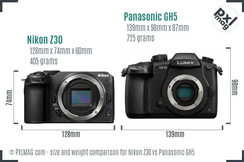 Nikon Z30 vs Panasonic GH5 size comparison