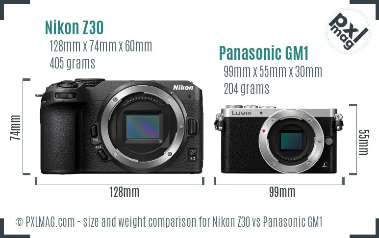 Nikon Z30 vs Panasonic GM1 size comparison Nikon Z30 vs Panasonic GM1 size comparison
