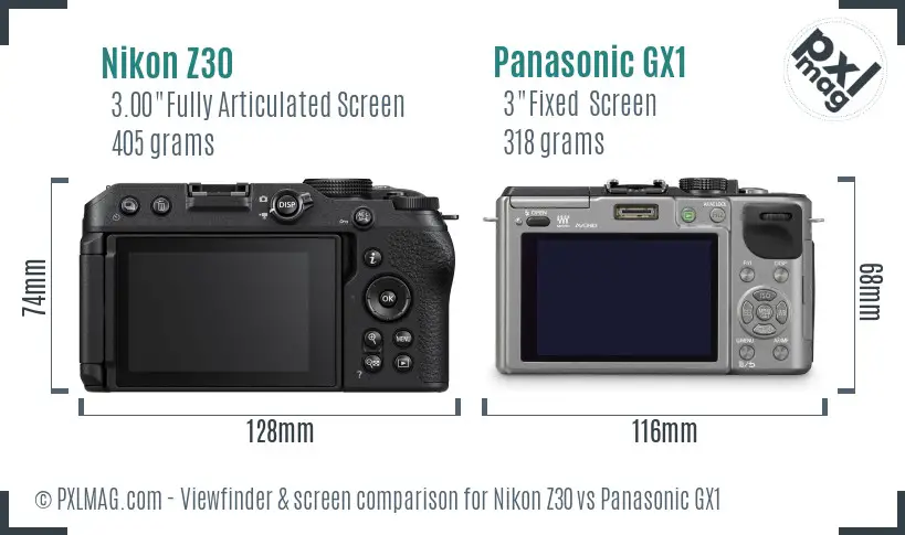 Nikon Z30 vs Panasonic GX1 Screen and Viewfinder comparison