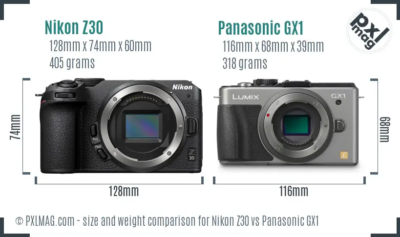 Nikon Z30 vs Panasonic GX1 size comparison