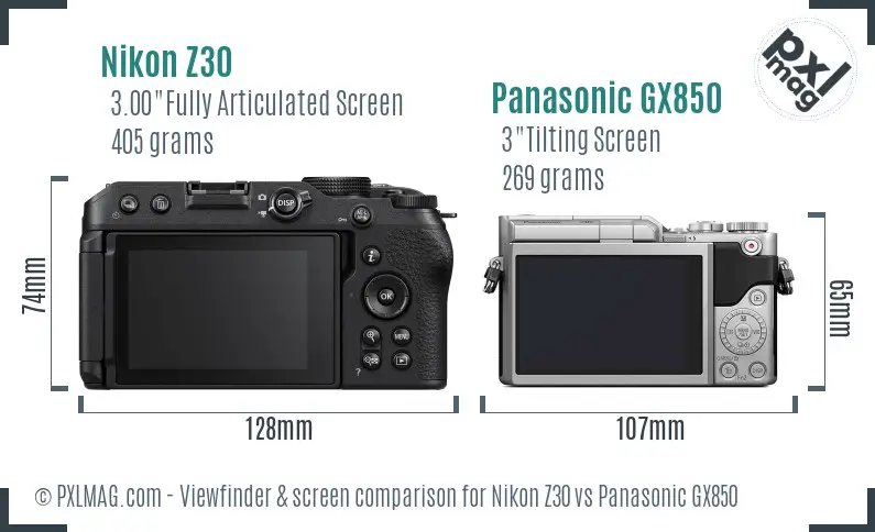 Nikon Z30 vs Panasonic GX850 Screen and Viewfinder comparison