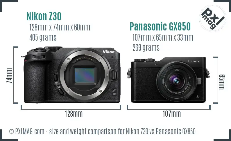 Nikon Z30 vs Panasonic GX850 size comparison