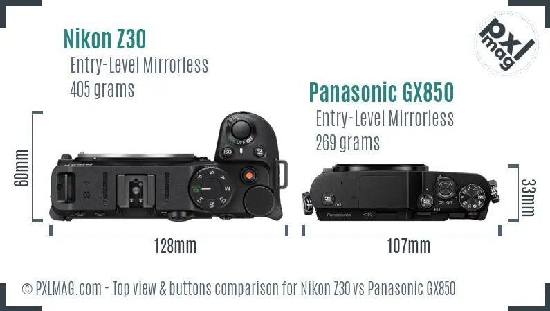 Nikon Z30 vs Panasonic GX850 top view buttons comparison