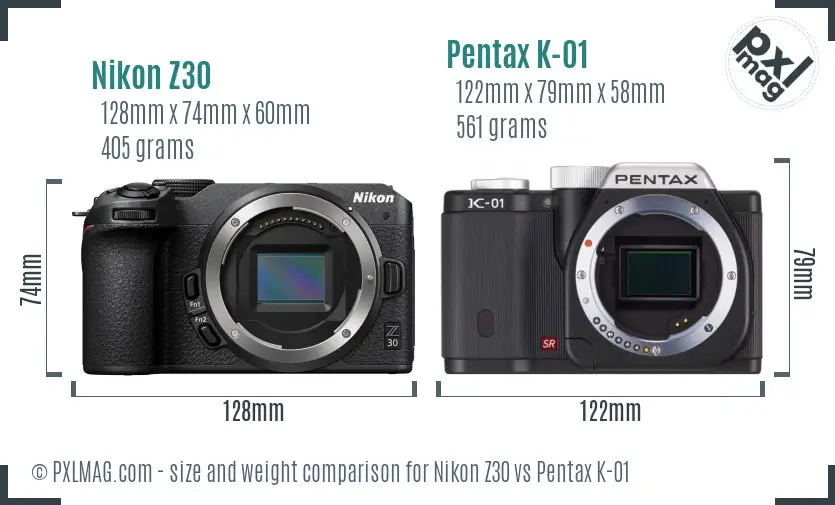 Nikon Z30 vs Pentax K-01 size comparison