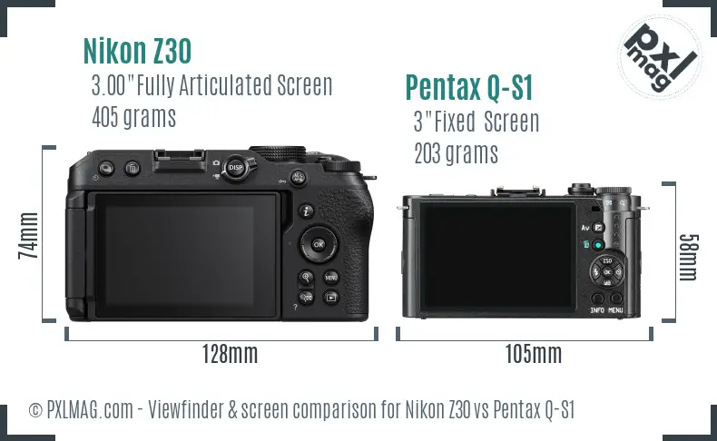 Nikon Z30 vs Pentax Q-S1 Screen and Viewfinder comparison