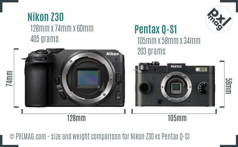 Nikon Z30 vs Pentax Q-S1 size comparison