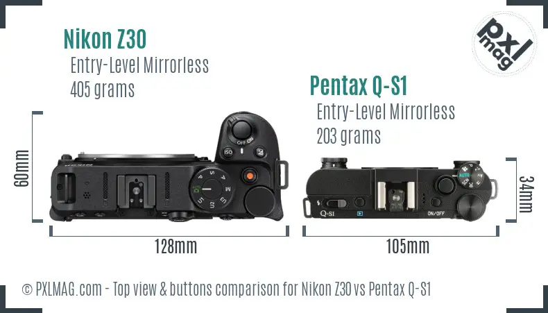 Nikon Z30 vs Pentax Q-S1 top view buttons comparison