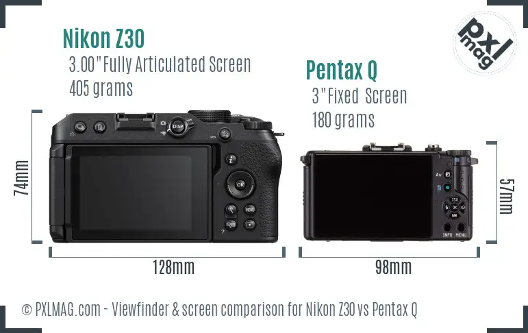 Nikon Z30 vs Pentax Q Screen and Viewfinder comparison