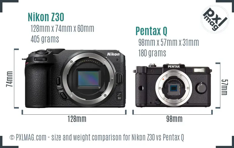 Nikon Z30 vs Pentax Q size comparison