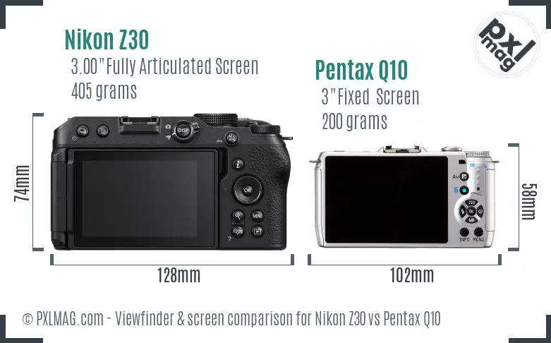 Nikon Z30 vs Pentax Q10 Screen and Viewfinder comparison Nikon Z30 vs Pentax Q10 Screen and Viewfinder comparison