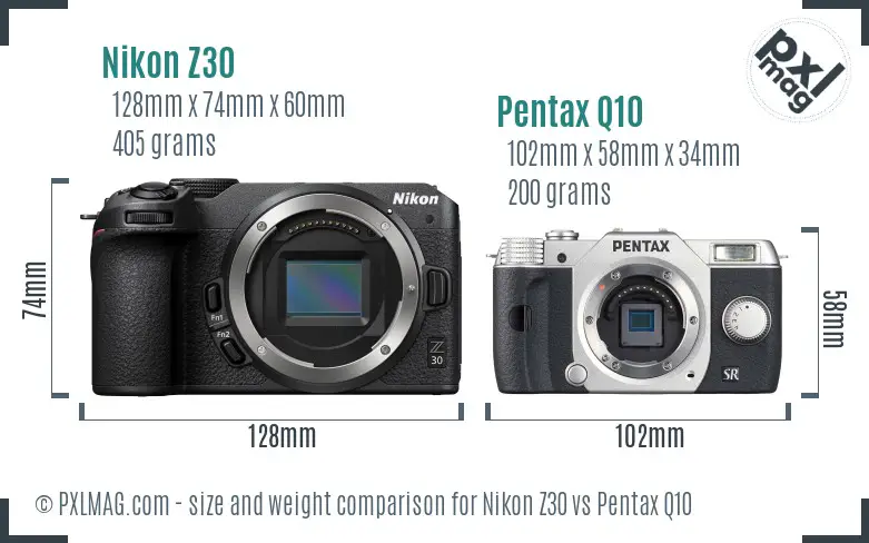 Nikon Z30 vs Pentax Q10 size comparison Nikon Z30 vs Pentax Q10 size comparison