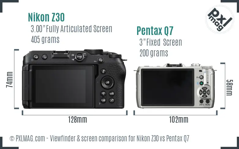 Nikon Z30 vs Pentax Q7 Screen and Viewfinder comparison