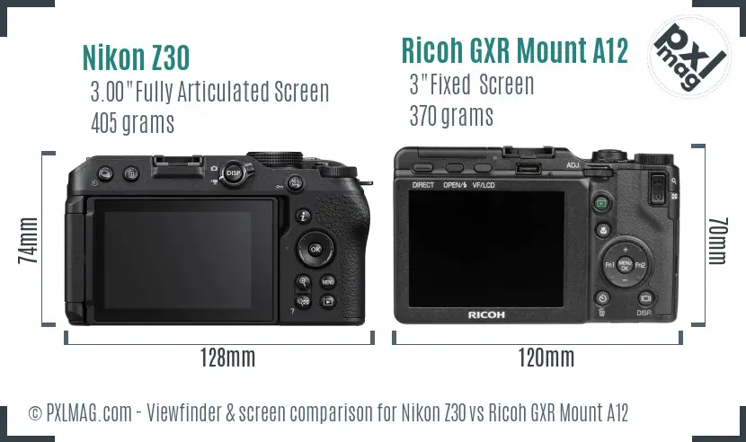 Nikon Z30 vs Ricoh GXR Mount A12 Screen and Viewfinder comparison