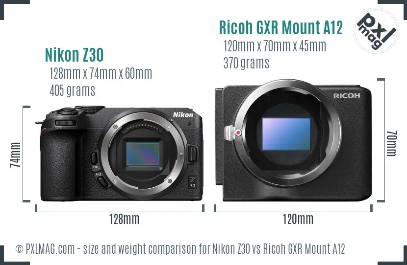 Nikon Z30 vs Ricoh GXR Mount A12 size comparison