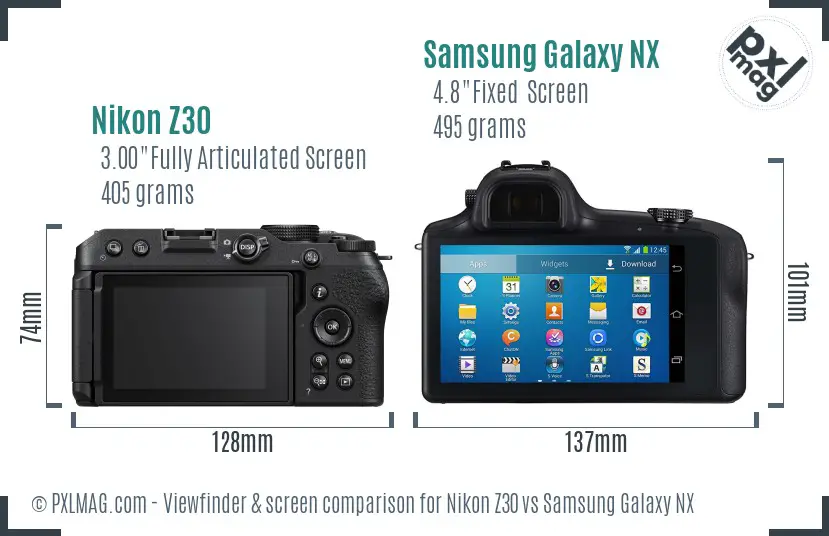 Nikon Z30 vs Samsung Galaxy NX Screen and Viewfinder comparison