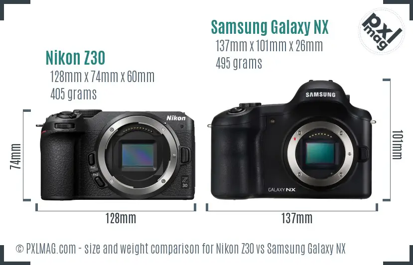 Nikon Z30 vs Samsung Galaxy NX size comparison